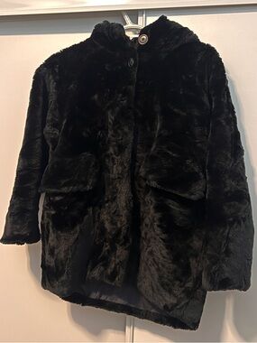 Plush Black Faux-Fur Women's Coat
